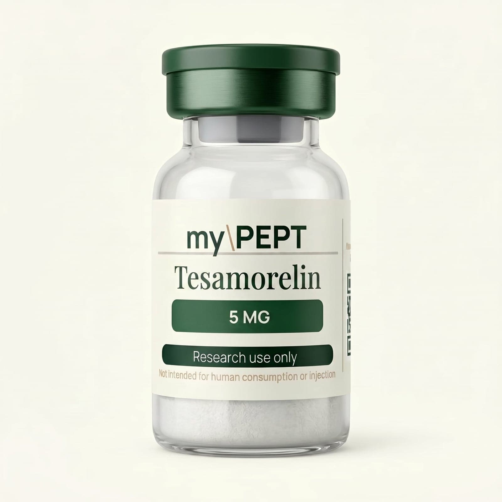 Tesamorelin 5 MG research peptide vial with myPEPT label